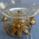 Beautiful antique Italian tole glass fruit compote bowl dish 