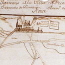 Primera imagen conocida de la parroquia de La Asunción, en el mapa del Catastro del Marqués de la Ensenada (1752).
