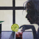 Frau mit Longdrink '04, Öl auf Leinwand 70 x 90 cm