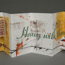 Letters Never Sent 3 (1996) pigmented pulp painting, monotype, letterpress, collage, edition of two, 5 x 14 x 1.5 inches displayed, Baylor University Libraries