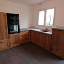 Fabrication cuisine sur mesure en chêne, plan de travail en corian