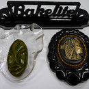 Bakelite and lucite mask brooch. Egyptian inspired bakelite brooch.