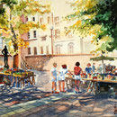 Jean Pierre Balas   "Marche de valauris",  aquarelle  40 x 50