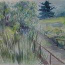Jacqueline BOURGOIN      "Frissons dans les herbes" Aquarelle  80x60