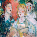 Catherine Demoulin   "Trois chanteurs  701"   acrylique sur panneau  42x42
