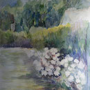 Jacqueline BOURGOIN     "Les hydrangeas du Baron"  Aquarelle  80x60