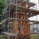 Abbund der Turmkonstruktion durch Zimmerei Gadow+Rose (© Foto: Wieck & Partner)