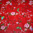 besch. Baumwolle (PVC) - Blumen / Rosen / Schmetterlin / Vögel ..Pip - rot 