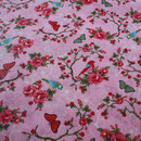 besch. Baumwolle (PVC) - Blumen / Rosen / Schmetterlin / Vögel ..Pip - rosa 