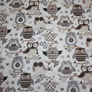 besch. Baumwolle (Acryl) - Eulen beige / grau 