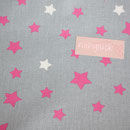 besch. Baumwolle - Sterne grau - pink/weiß - AUSVERKAUFT 