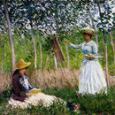 In The Woods At Giverny Blanche Hoschede Monet At Her Easel With Suzzanne Hoschede Reading.