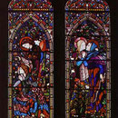Annunciation. the left-hand and centre panels of a three-light window at St. Columba's Church. 1860. St. Columba's Church, Topcliffe, Yorkshire, UK