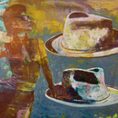 Dame und Hüte, 1992, Mischtechnik/LW, 175 x 140 cm,