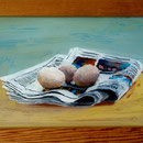 Eier auf Zeitung, 2001, Hgl, 55 x 32 cm, 250,-€