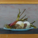 Zwiebeln auf Teller, 2004, Hgl, 50x39 cm, 300,-€
