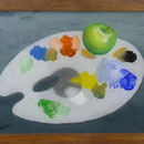 Apfel über Palette, 2007, Hgl, 66x 46 cm, 300,-€