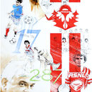 Jubilé Olivier ROUYER - Portrait personnalisé à l'encre couleur et crayon noir sur papier - 50 x 70 cm - 12 Juin 2011<br><br>Illustration . dessin . peinture . sport . football