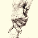 La main du tailleur de granit, symbole de ce dur métier - Etude au crayon sépia sur papier ivoire - 20 x 30 cm - 2002<br><br>Illustration . dessin . peinture