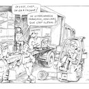 Illustration pour carte de voeux transports Simonin - 21 x 15 cm - 2010<br><br>Illustration . dessin humouristique . peinture . transport routier