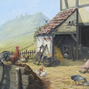 Les 3 Châteaux - Acrylique sur toile - 89 x 116 cm - 2017 <br><br>Peinture . peintre animalier . artiste peintre . ferme alsace . peinture paysanne . basse cour