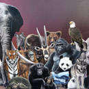 La Liste Rouge - Acrylique sur toile - 2,00 x 1,80 m - 1994 - Prix du public Festival International d'Art Animalier Eygurande (Corrèze)<br><br>Peinture . peintre animalier . artiste peintre . peinture animalière . animal .  animaux en voie de disparition
