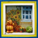 HERBST - Sonnenblumen am Fenster / 27 x 27 x 3,5 cm / verfügbar