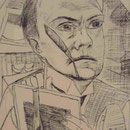 Max Beckmann, Selbstportrait als Kaltnadelradierung, "Welttheater", Museum Barberini, Potsdam