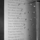 Hall d'entrée, détail, sablage et collage, texte de Gérard Charut