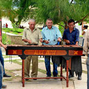 Drei Männer spielen die Marimba.