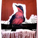 "the good, the bad and the bird ", 0,70 x 0,55m, Öl & Acryl auf Kinobankrückwänden, 2011
