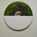 "who's that girl",60cm, Öl, Acryl und Blattmetall auf runder Leinwand,2020