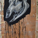 "devils haircut 1", 0,60 x 1,00m, Öl, Acryl und Zeitung auf Holz, 2014
