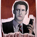 "the good, the bad and the bird ", 0,70 x 0,55m, Öl & Acryl auf Kinobankrückwänden, 2011