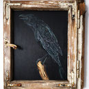 "the raven", framed 0,58 x 0,53m (painting 0,48x0,38m), Öl & Acryl  auf Holz, 2024