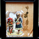 "FU", Glanzbildcollage, Tippex, Matetee, Filzstift auf Pappe, 2009