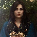 278 - Kamille Corry - Viola in the Garden - Oil and gold leaf on linen over panel - 24" x 18"