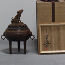 菊銀象巌紋 鋳銅 香炉 彫金師 井波慶州 氏造 共箱入 菊銀象巌紋 鋳銅 香炉 彫金師 井波慶州 氏造 共箱