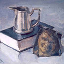 1986 - BODEGÓN JARRA SOBRE LIBRO (46x38cms.)