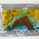 "ERUPTION" émaux de verre -support plaque d'acier 41 x 27 cm (verre 31x17)