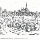 Ortsansicht von Geinsheim, gezeichnet von Helmut Kauf, Gestalter der Festschrift