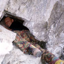 Arbeit in grösserer Kluft beim Gletscher, Val Surplattas, Disentis, GR