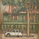 レトロカー La voiture rétro  61×50cm カンバスに油彩 l'huile sur toile  2003