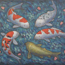 錦鯉　Carpes Koï  38×46cm カンバスに油彩 l'huile sur toile  2021