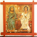 Daniela Rutica, Holztafelbild "Sobek und Isis", Eitempera und Kasein/Holz, 2014, Holzarbeiten von R. Bastigkeit