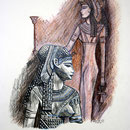 Daniela Rutica, "Kleopatra und Isis", Farbstifte/Papier, 2008