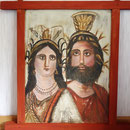 Daniela Rutica, Holztafelbild "Isis und Serapis II", Kasein/Holz, 2014, Holzarbeiten von R. Bastigkeit