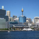 Blick auf die Skyline von Sydney von Darling Harbour aus