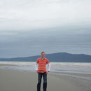Ich am Strand von Waikanae (im Hintergrund Kapiti Island)