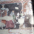 Ein Fresko aus dem 14. Jahrhundert in der Kirche S. Tommaso di Canterbury in Corenno Plinio.